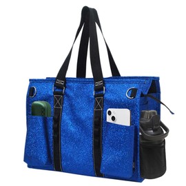 NGIL Glitter Utility Water Resistant Zippered Lined Tote Bag, Multi Pocket Organizer, Perfect for Nurses (Glitter-Royal)