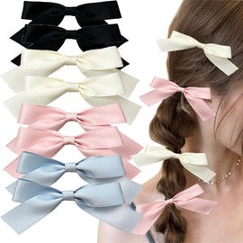 SALOCY Hair Ribbons Hair Bows for Women Girls,8 PCS Pink Hair Ribbons Black Hair Bows White Bows,Blue Hair Ribbon Alligator Clips For Hair Design(Pink,White,Black,Blue)