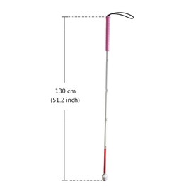 Blind Long Stick, White Stick, Folding Long Stick with Rubber Handle, Plastic Rolling Tip, 5 Pieces, 6 Sizes (130 cm (51.2 Inches), Pink Handle)