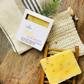 Bluebyrd Soap Co. Lavender Orange Bar Soap | Organic Shea Butter All Natural Scented Essential Oil Nourishing Soap Bar | Vegan, Cold Process, Handmade, Non-GMO (Lav. Orange)