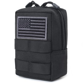 Small Tactical Molle Pouch – Tactical Compact Water-Resistant EDC Pouch, Vest or Belt with Shoulder Strap, 2 Extra Pockets, D-Rings & USA Flag Patch. Easy to Carry Mini Utility EDC Tool Pouch
