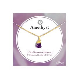 Bixorp Amethyst Chakra-Halskette aus rohen Edelsteinen mit 18 Karat Goldplattierung - Edelstahl - 36cm + 8cm verstellbar