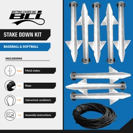 BATTING CAGES INC. BCI Batting Cage Stake Down Kit, Baseball and Softball Heavy Duty Metal Ground Anchor Set for Commercial Batting Cages Frames, 8 Pack, 55 ft