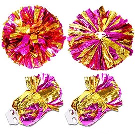 1 Pair Team Sports Cheerleading Poms Match Pom Plastic Ring Pompoms Gold + Rose