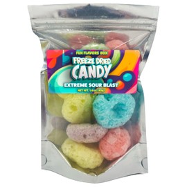 Fun Flavors Box Freeze Dried Candy Extreme Sour Blast, Intense Flavor Gummies Unique Exotic Crunch Snack Treats, 1.4 oz
