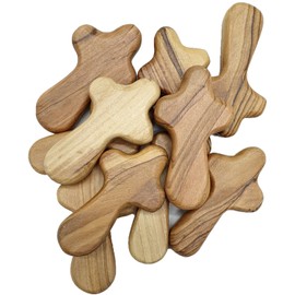 Zuluf Ten Small Olive Wood Crosses Hand Crosses Handheld - Christian Crosses Comforting Design for Clutching, Clinging With 10 Holy Land Certificates 6cm / 2.5 Inch Each Cross - CRS096