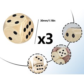 KAPSING Pack of 3 Wooden Dice Games, 30 mm, Natural Wooden Game Dice, Card Game, Party Game Accessories