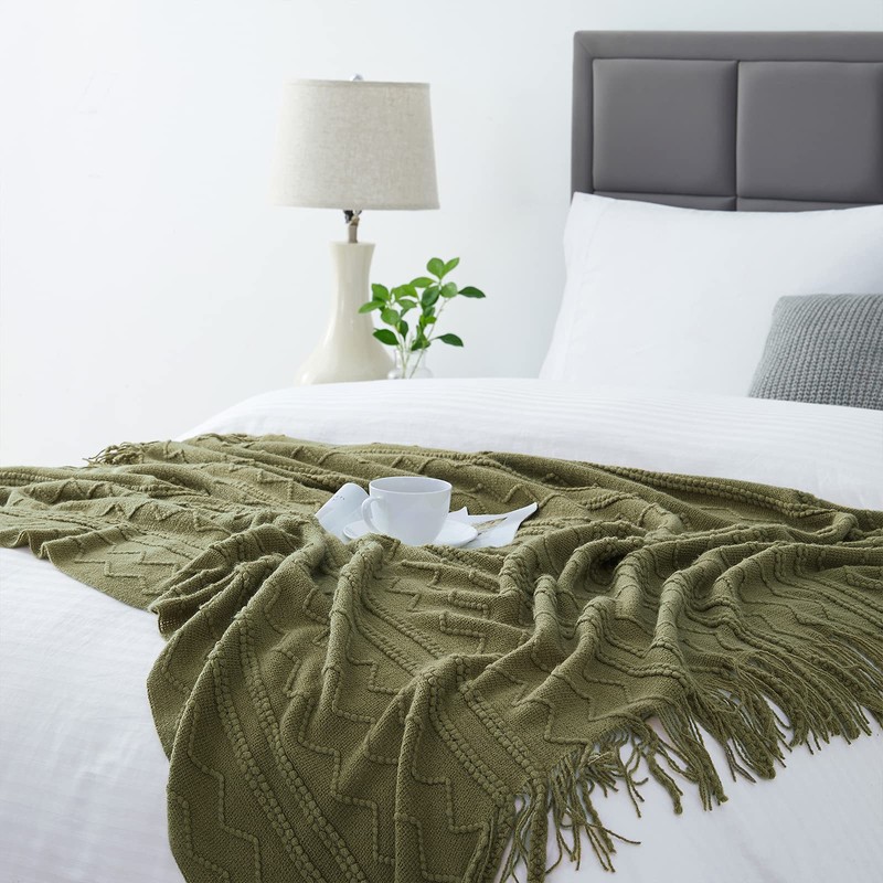 BOURINA Textured Solid Soft Sofa Throw Couch Cover Knitted Decorative
