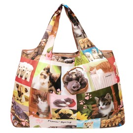 allydrew Large Foldable Tote Nylon Reusable Grocery Bag, Cats & Dogs