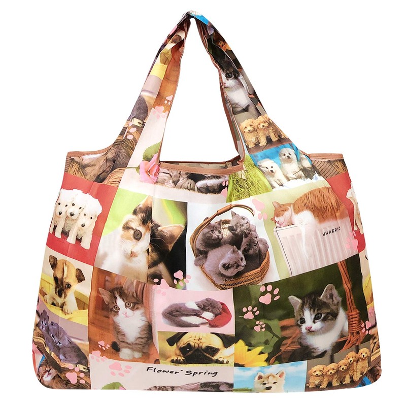 allydrew Large Foldable Tote Nylon Reusable Grocery Bag, Cats &