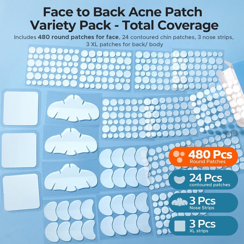 TKTK Pimple Patches for Face, 6 Sizes Hydrocolloid Acne Patch