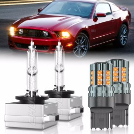 CHUSYYRAY For Ford Mustang 2013-2014 HID LED Headlight High/Low + Turn Signal Light Bulbs