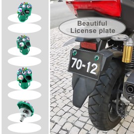 Bashineng Skull License Plate Screws Frame Fasteners Motorcycle License Plate Bolts Kit Cool Funny Sparkling Diamonds Inlay Decoration Aluminum Alloy Stainless Steel Fit Most Cars Truck 4 Pcs (Green)