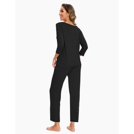 GYS Bamboo Viscose Women's Pajama Sets Comfy 3/4 Sleeve Lounge Set with Pockets, Black, Small