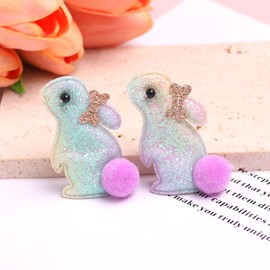 HIFANMM Bunny Hair Clips for Girls, 2pcs Glitter Gradient Easter Hair Accessories, Baby Hair Alligator Barrettes Cute Rabbit Hairpins Toddlers Kids for Party Princess Cosplay Decoration