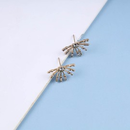 Iaceble Boho Gold Firework Earrings Crystal Sunburst Earrings Rhinestone Fan Shape Earrings cz Half Sun stud Earrings Jewelry for Women and Girls