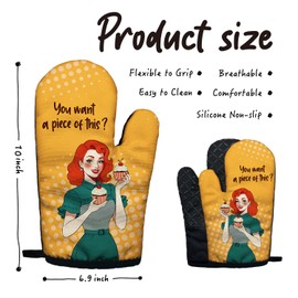 You Want a Piece of This Funny Yellow Oven Mitts with Hanging Loop and Silicone Non-Slip, Women Bakers Baking Kitchen Utensils 2-Piece Set, Gifts for Bake Lover Hostess Mom Wife BFF