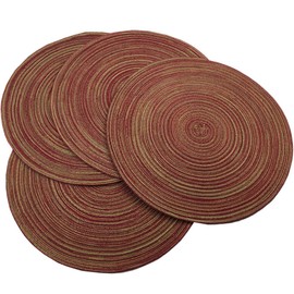 WAZAIGUR Red-A，Placemats,Round Placemats for Dining Table Set of 4 Woven Heat Resistant Non-Slip Kitchen Table Mats Diameter 14 Inch(Wine)