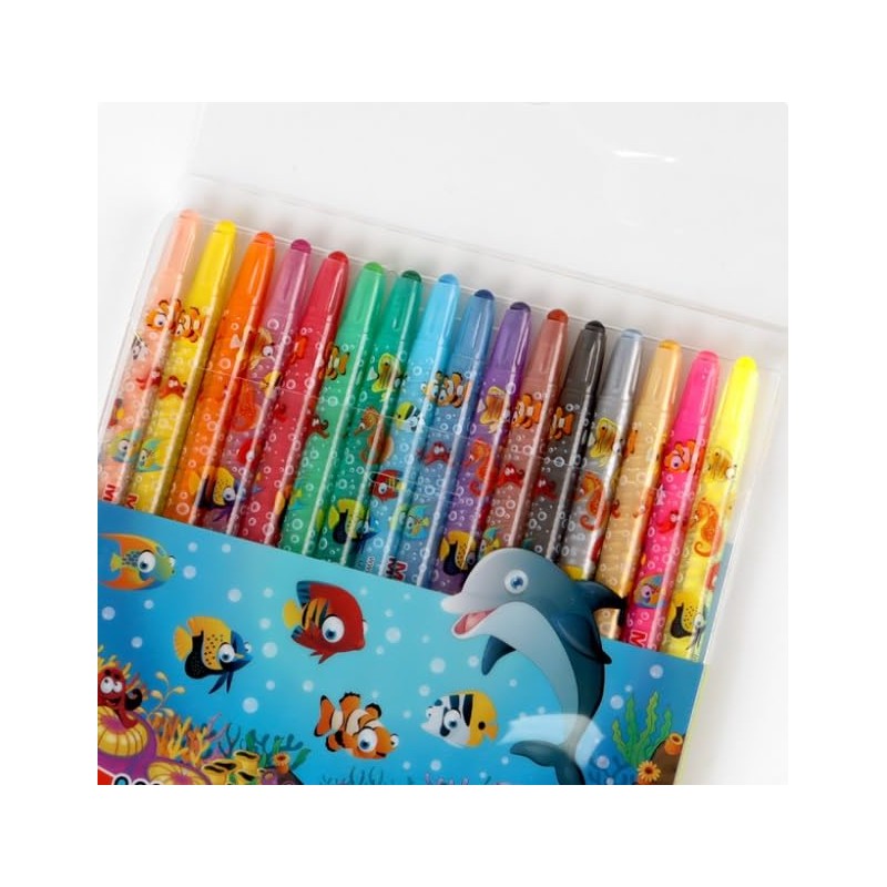 Generic 16 Count Colored Pencil Set Twistable Crayons Fish Sea