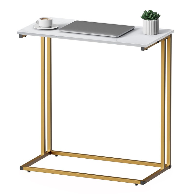 CAMOAT C-Shaped Side Table, Modern End Table with Metal Frame,