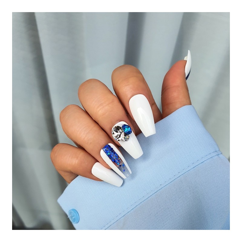 Majestic Blue Line Handmade Nail Tips - Natural / 마제스틱