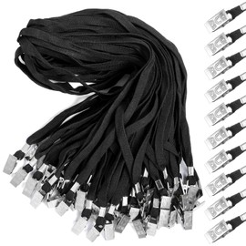 Marspark 100 Pieces Black Lanyards Bulk with Clip Flat Neck Lanyard Badge Lanyard with Swivel Hook Lanyards for ID Cards Holder
