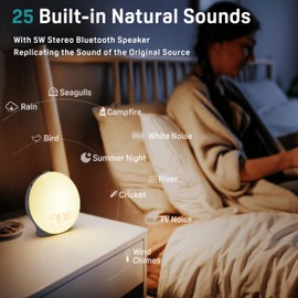 Sunrise Alarm Clock White Noise Sound Machine with 25 Soothing Sounds, 17 NightLights, Bluetooth Speaker Wake Up Light Alarm Clock for Bedrooms, Heavy Sleepers, Baby, Kids, Adults, Seniors, Ideal Gift