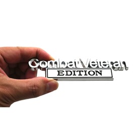 2Pcs Combat Veteran Edition Emblems Car Decals, Warrior Soldier 3D Metal Material Sticker, Combat Veteran Letters Raised Metal Decal Car Badges (Chrome/Black)