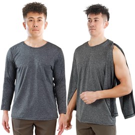 ALIALAVESTA Post Shoulder Surgery Recovery Shirts,Recovery Tear Away T-shirt,Full Tearaway Design with Easy-Open Shoulder for Broken Arm Rotator Cuff(Grey XXL)