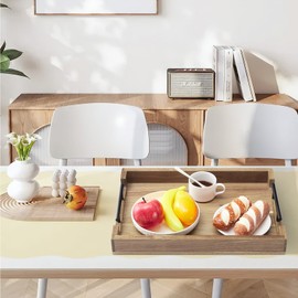 Acacia Wood Serving with Handles, Decorative Wooden Rustic Coffee Table Food Drinks Tray for Living Room, Ottoman, Coffee Table, Countertop Centerpiece