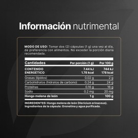 Hongo Melena de León Puro 90 Cápsulas 1000 mg por porción. Ingredientes naturales. Lions Mane Blend B Life