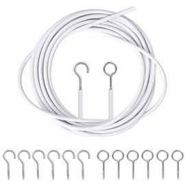 White Curtain Wire Plastic Coated Window Picture Hanging Wire with 8 Pairs of Screw Eyes and Hook 4 Meters