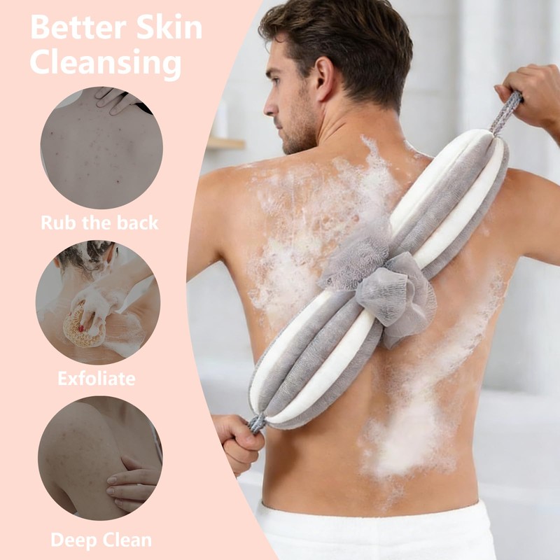 LUFFLOK 3 Pack Mesh Bath Sponges, Stretchable Body Back Scrubber