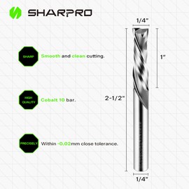 SHARPRO 1/4 Compression Router Bit 1/4 Shank,1 Inch CL. 2-1/2 Inch OVL, Carbide Up&Down CNC Router Bits for Wood Carving, Engraving and Slot Mortise