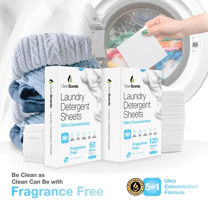 CleanScents Laundry Detergent Sheets (120 Sheets) (Fragrance Free)