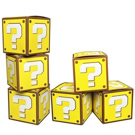 6 Pcs Question Party Boxes for Gaming Birthday Decorations, 7.5 Inch Video Game Centerpieces Boxes for Boys Gamer Birthday Party Decorations Favors