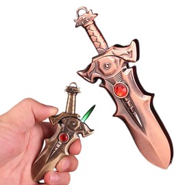DKLIMA Cool Stuff Dragons Swords Metal Custom Lighter, Unique Gifts for Men Fireplace Candles Camping BBQ,Reusable & Inflatable Torch Lighters, Suitable for Boys & Men(No Gas)(Red Copper)