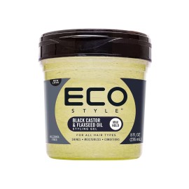 Eco Style Black Castor and Flaxseed Oil Styling Gel ,Long Lasting Shine ,8 oz