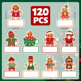 Whaline 120Pcs Christmas Gingerbread Man Name Stickers Red Green Gingerbread Pattern Name Labels Xmas Paper Gift Tag Adhesive Stickers for Winter Christmas Birthday Party Gift Wrap Decor, 10 Designs