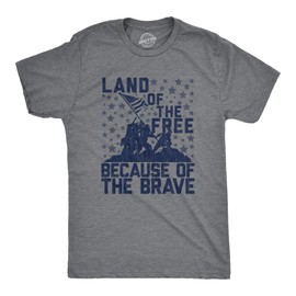 Mens Land of The Free Because of The Brave Tshirt Patriotic Memorial Day 4th of July Tee Funny T Shirts Patriotic Apparel for Men Novelty Tees for Guys Dark Grey M