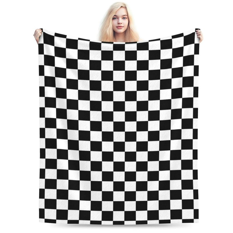 HGOD DESIGNS Checkerboard Blanket Geometric Checkered Plaid Pattern Black and