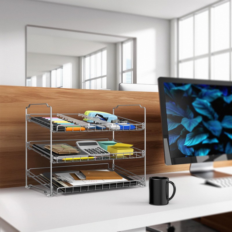 Simple Houseware Stackable Can Rack, Silver, Adjustable Plastic Dividers, Holds