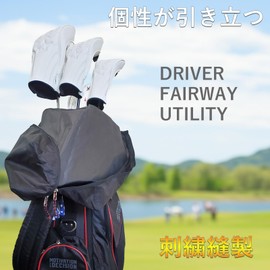 Golf Headcover Premium PU Leather Driver Wood FW Utility UT Headcover Single Item Wave Black with Conversion Doug (For Wave Wood)