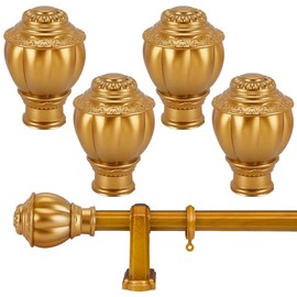 AHANDMAKER 4 Pcs Curtain Rod Caps Finials, Plastic Curtain Rod End Cap, Vintage Window Curtain Rod End Plug, Curtain Rod Covers Decorative Caps for 1.1Inch Outer Dia Curtain Rods, Gold