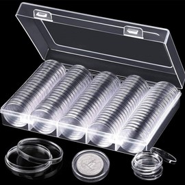 MUDOR 100 Coin Capsules, Coin Holders and 4 Sizes (20/25/27/30 mm) EVA Protective Gaskets, Storage Organizer Box with Plastic Coin Case Album for Coin Collecting Supplies