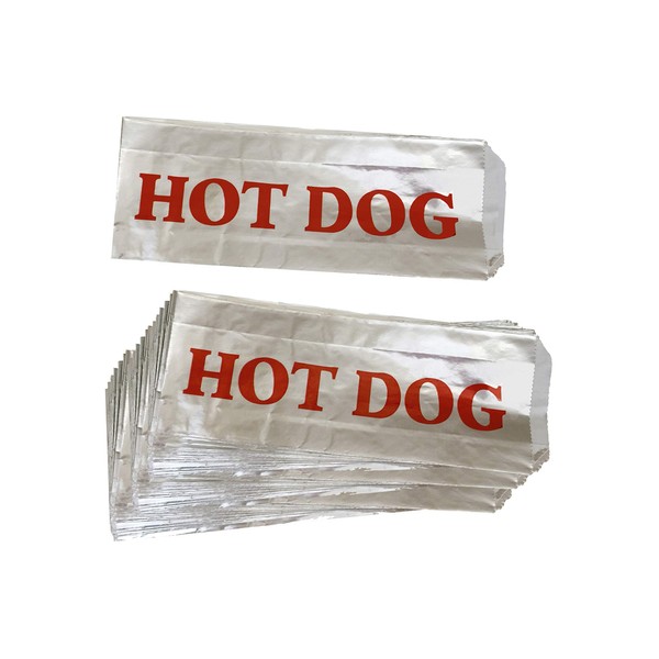 Printed Foil Hot Dog Bags - 50 Pack - Silver Red by Outside the Box Papers
