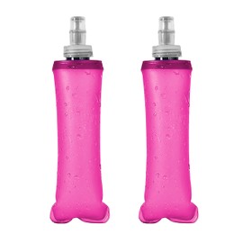 2 Botellas de agua, soft flask, bolsa de agua de plástico plegable ideal para correr ciclismo triatlón senderismo. Soft water bottle for running cycling triathlon hiking. (Rosa claro - 250ml)