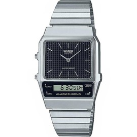 Casio AQ800E-1A Vintage Style Digital Silver Strap Unisex Adult Watch, Black Dial, 40.7 × 32.1 × 8.7 mm