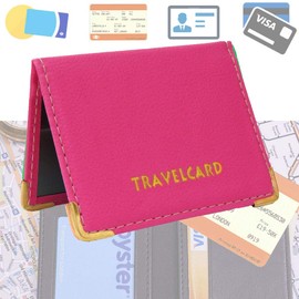 AKH® Bus Pass Wallet Credit Travel Rail ID Holder for Oyster Card Lot Leather Wallet UK (Pink)