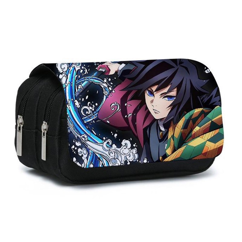 Large Capacity Pencil Box Zipper Stationery Bag Cartoon Anime Double